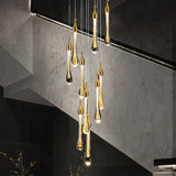 Suspension goutte d'eau en cristal doré moderne pour cage d'escalier