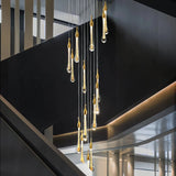 Suspension goutte d'eau en cristal doré moderne pour cage d'escalier