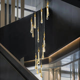 Suspension goutte d'eau en cristal doré moderne pour cage d'escalier