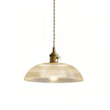 Suspension vintage en verre nervuré avec finition laiton pour salle à manger