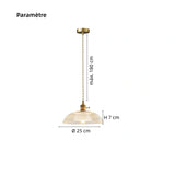 Suspension vintage en verre nervuré avec finition laiton pour salle à manger