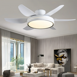 Ventilateur de plafond 6 pales avec lumière LED blanc moderne silencieux 6 vitesses mode été hiver pour salon