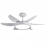 Ventilateur de plafond 6 pales avec lumière LED blanc moderne silencieux 6 vitesses mode été hiver pour salon