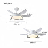 Ventilateur de plafond 6 pales avec lumière LED blanc moderne silencieux 6 vitesses mode été hiver pour salon