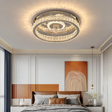 Ventilateur de plafond avec lumière LED en cristal moderne silencieux 3 vitesses mode Été Hiver Ø 50 cm pour chambre