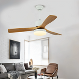Ventilateur de plafond avec lumière en bois style scandinave moteur DC silencieux 3 vitesses modes été et hiver pour salon