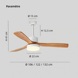 Ventilateur de plafond avec lumière en bois style scandinave moteur DC silencieux 3 vitesses modes été et hiver pour salon