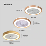 Ventilateur de plafond avec lumière silencieux rond LED dimmable moteur DC Ø 50 cm pour chambre