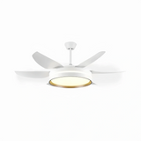 Ventilateur de plafond blanc avec lumière LED 6 pales moderne silencieux moteur DC à 6 vitesses mode été hiver minuterie pour salon