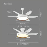 Ventilateur de plafond blanc avec lumière LED 6 pales moderne silencieux moteur DC à 6 vitesses mode été hiver minuterie pour salon