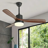 Ventilateur de plafond bois scandinave avec lumière LED silencieux moteur DC mode été hiver 3 vitesses pour salon