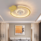 Ventilateur de plafond enfant moderne doré avec lumière LED dimmable moteur DC silencieux 3 vitesses mode été hiver