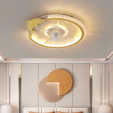 Ventilateur de plafond enfant moderne doré avec lumière LED dimmable moteur DC silencieux 3 vitesses mode été hiver