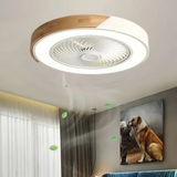 Ventilateur de plafond silencieux avec lumière LED dimmable rond scandinave couleur macaron moteur DC 6 vitesses mode été hiver pour chambre