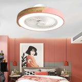 Ventilateur de plafond silencieux avec lumière LED dimmable rond scandinave couleur macaron moteur DC 6 vitesses mode été hiver pour chambre