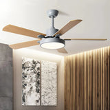 Ventilateur de plafond 5 pales en bois avec lumière scandinave moteur DC silencieux 6 vitesses mode été hiver pour salon