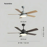 Ventilateur plafond 5 pales bois avec lumière LED scandinave silencieux 6 vitesses réversible pour salon