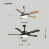 Ventilateur de plafond 5 pales en bois avec lumière scandinave moteur DC silencieux 6 vitesses mode été hiver pour salon