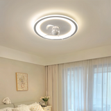 Ventilateur de plafond avec lumière rond blanc moderne LED dimmable moteur DC silencieux 6 vitesses mode été hiver pour chambre