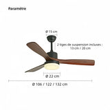 Ventilateur de plafond bois scandinave avec lumière LED silencieux moteur DC mode été hiver 3 vitesses pour salon