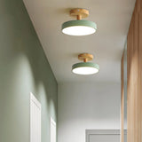 Plafonnier de couloir rond en bois scandinave macaron LED dimmable