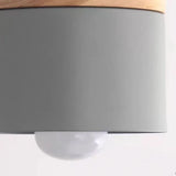 Suspension scandinave macaron cylindrique en bois et métal pour salle à manger