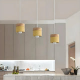 Suspension scandinave macaron cylindrique en bois et métal pour salle à manger
