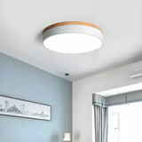 Plafonnier rond scandinave en bois et métal LED dimmable pour chambre