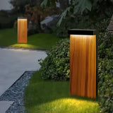 Borne lumineuse extérieure LED effet bois rectangulaire moderne IP65 pour jardin