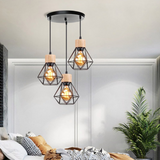 Suspension 3 Lampes LED Diamant Bois Et Métal Pour Salle À Manger