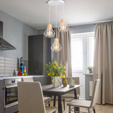 Suspension 3 Lampes LED Diamant Bois Et Métal Pour Salle À Manger