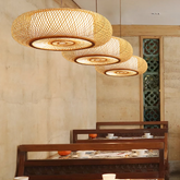 Suspension Bambou Ronde LED Naturelle Beige Pour Salle À Manger