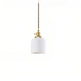 Suspension Céramique Blanche Vintage en Laiton LED Plissée pour Salle à Manger