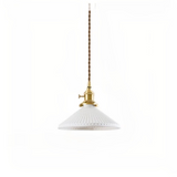 Suspension Céramique Blanche Vintage en Laiton LED Plissée pour Salle à Manger