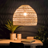 Suspension Rotin Dôme Beige LED Naturelle Pour Salle À Manger