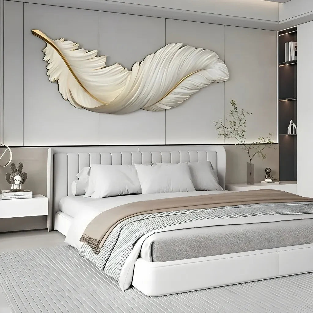 Applique murale plume moderne LED dimmable horizontale décorative pour chambre