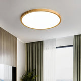 Plafonnier rond bois scandinave extra plat LED dimmable chambre