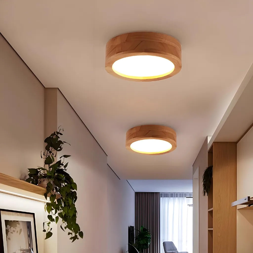 Plafonnier Semi-encastré en Bois Style Scandinave pour Couloir