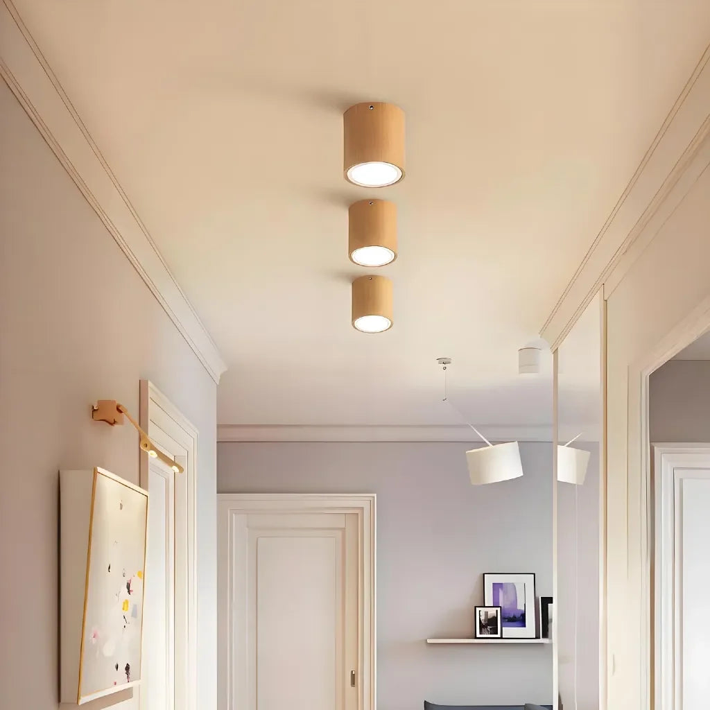 Spot plafond en saillie cylindrique en bois LED scandinave pour couloir