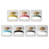 Plafonnier de couloir rond en bois scandinave macaron LED dimmable