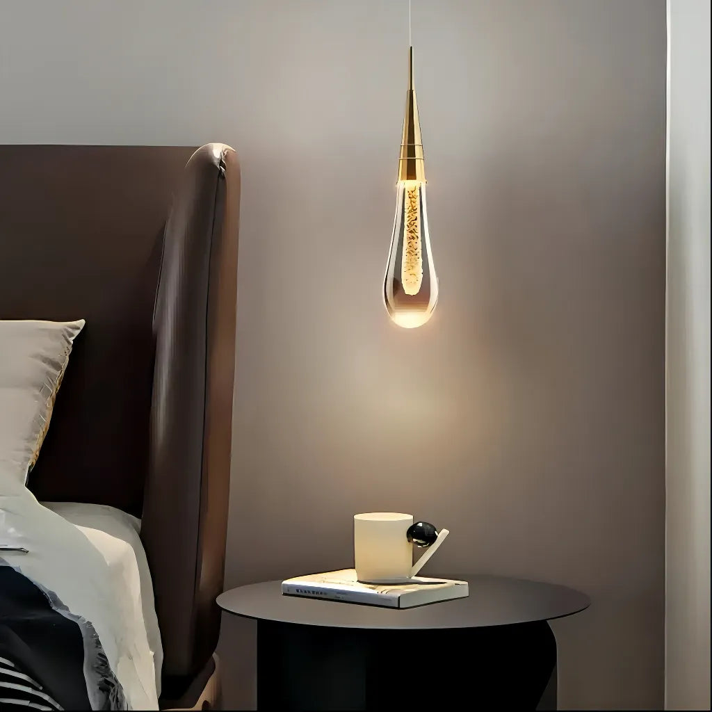 Suspension Goutte d’eau Classique Cristal Doré pour Chevet