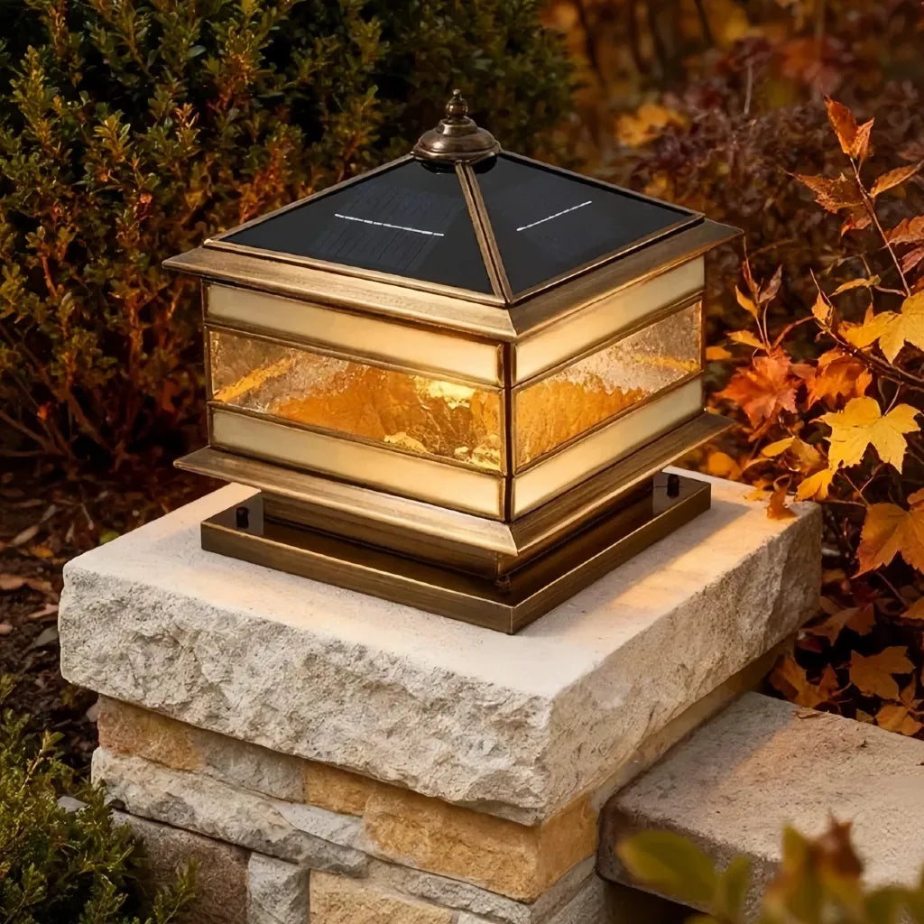 Lampe Exterieur Vintage LED Solaire en Laiton IP65 pour Pilier