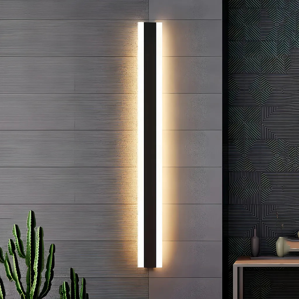 Applique murale extérieure longue LED IP65 noir minimaliste avec détecteur de mouvement
