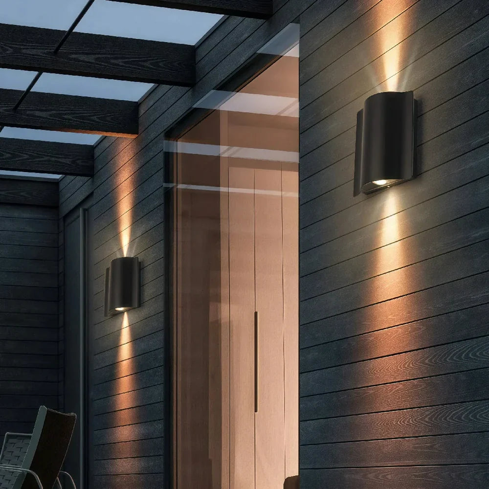 Applique murale extérieure design moderne LED haut et bas noir aluminium IP65 pour porche