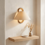 Applique murale japonaise en bois et tissu beige pour chevet