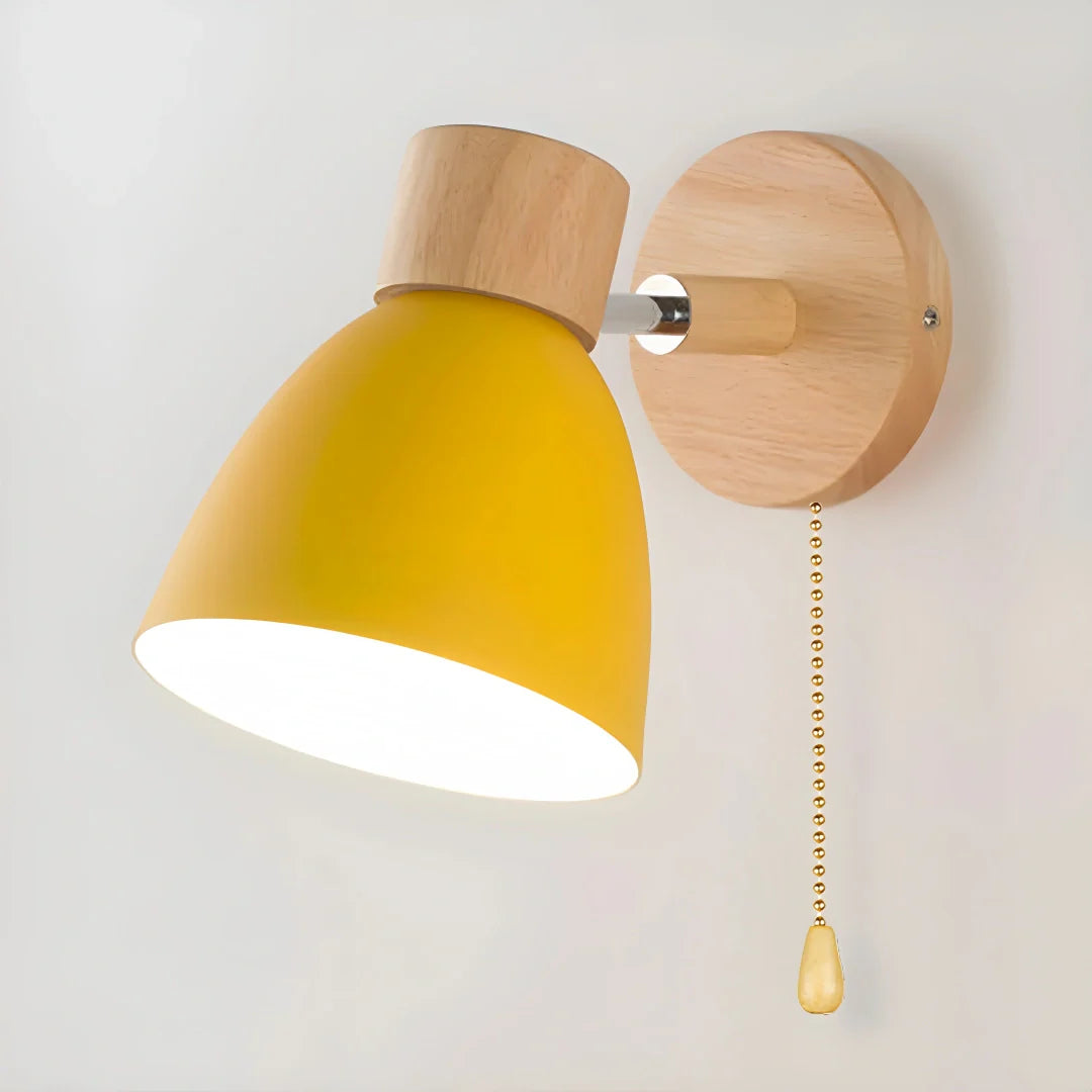 Applique murale scandinave bois et métal orientable macaron pour chevet