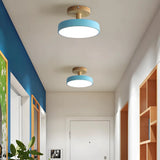 Plafonnier de couloir rond en bois scandinave macaron LED dimmable