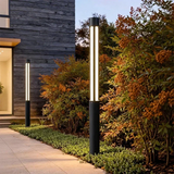 Borne lumineuse extérieure cylindrique moderne LED noir aluminium IP65 pour jardin