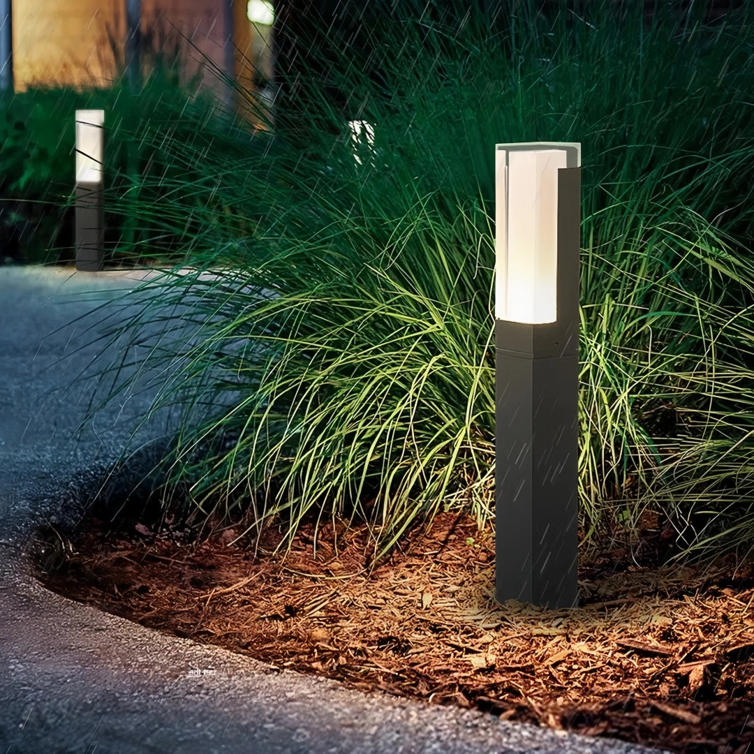 Borne lumineuse solaire extérieur en aluminium noir moderne LED IP65 pour jardin