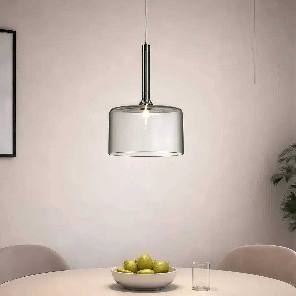 Suspension en verre cylindrique moderne LED hauteur réglable pour salle à manger